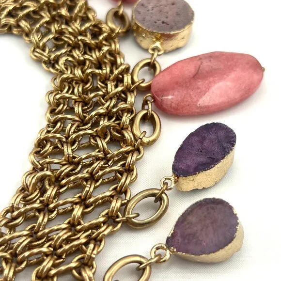 Amazing Chico's bib style necklace, gold tone, Drusy Quartz, Agate dangles - Picture 8 of 9